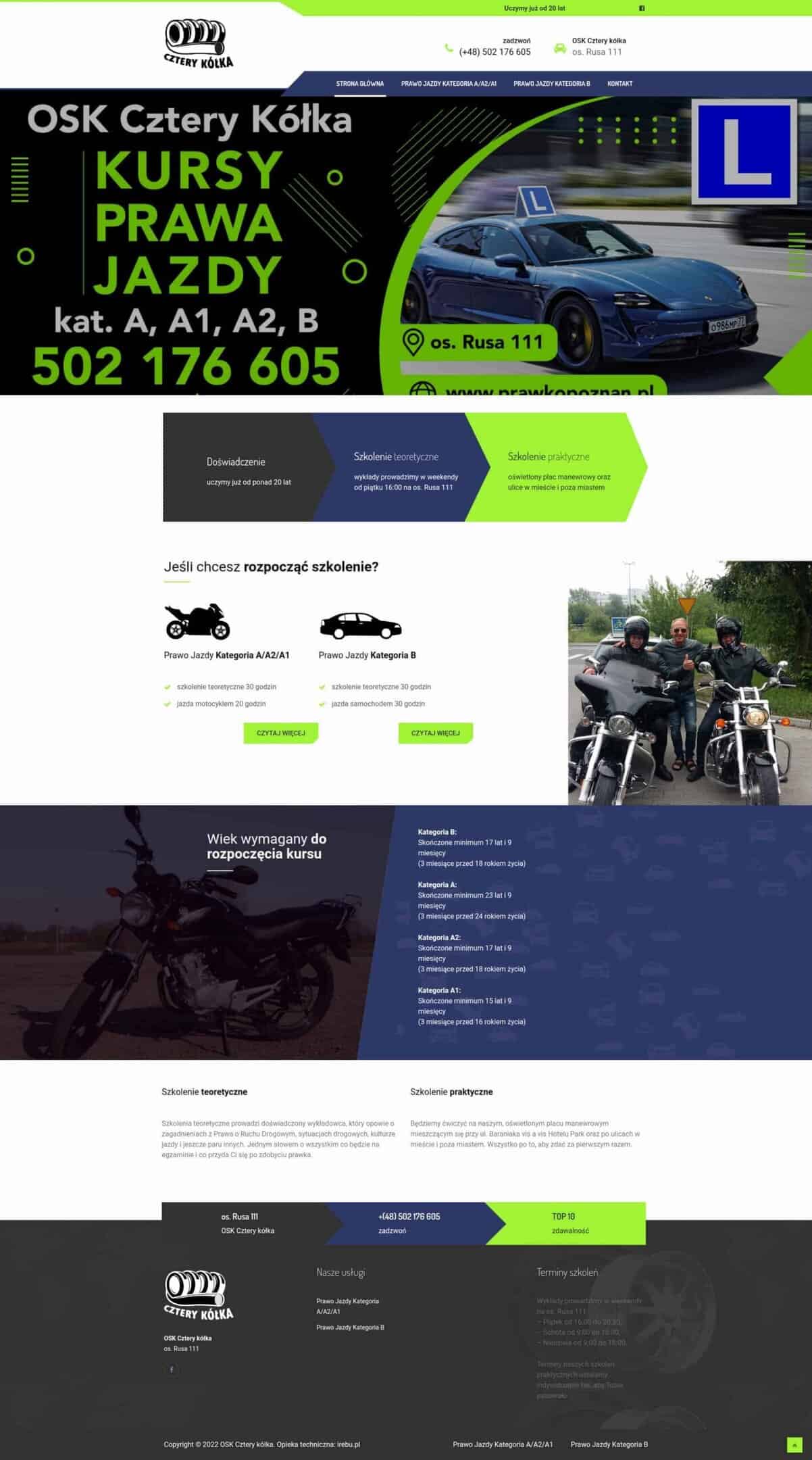 hosting poznań WordPress strona OSK Cztery Kółka